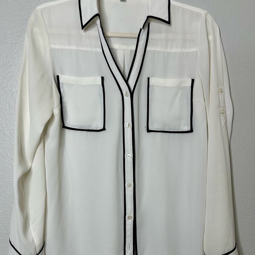 Express White Button Down Shirt with Black Accents